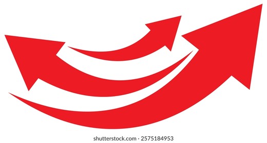 Red arrows set. Curve arrow icon vector set. set of Red long curve arrow for app and ui design. long up arrow icon vector. Red curve arrow set .