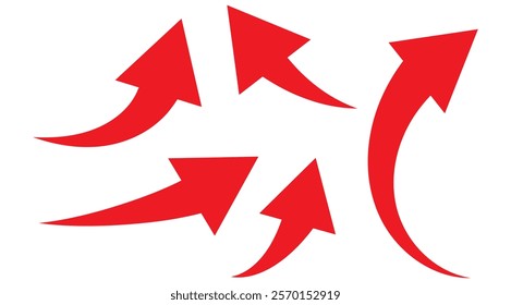 Red arrows set. Curved arrows. Arrow sign. Flat style icons. Set of red curve arrow design eps 10 