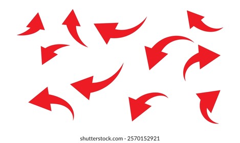 Red arrows set. Curved arrows. Arrow sign. Flat style icons. Set of red curve arrow design eps 10 