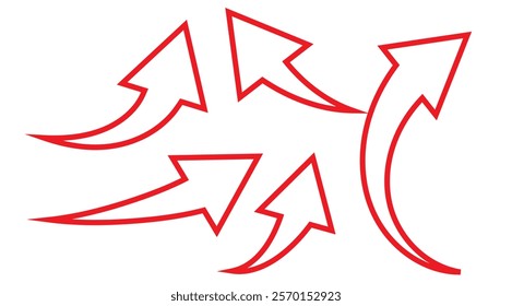 Red arrows set. Curved arrows. Arrow sign. Flat style icons. Set of red curve arrow design eps 10 