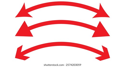 Red arrows set. Curved arrows. Arrow sign. Curved arrow pointing right. Black and red arrow.