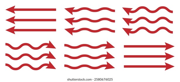 red arrows set. Curved arrows. Arrow sign. Flat style icons. Arrow Direction Icons,  eps10