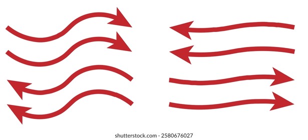 red arrows set. Curved arrows. Arrow sign. Flat style icons. Arrow Direction Icons,  eps10