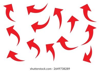 Red arrows set. Curved arrows. Arrow sign. Flat style icons. set of Red curve arrow icon vectors. long arrow icon vector illustration.
