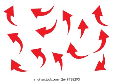 Red arrows set. Curved arrows. Arrow sign. Flat style icons. set of Red curve arrow icon vectors. long arrow icon vector illustration.