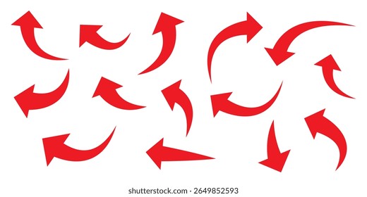 Red arrows set. Curved arrows. Arrow sign. Flat style icons. set of Red curve arrow icon vectors. long arrow icon vector illustration.