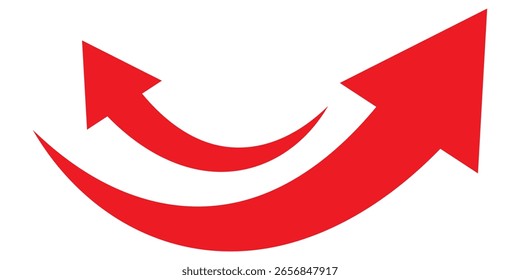 Setas vermelhas definidas. Setas curvas. Sinal de seta. Seta curva para a direita. Seta em curva vermelha. Ilustração vetorial.