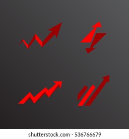 Red arrows set design on black background