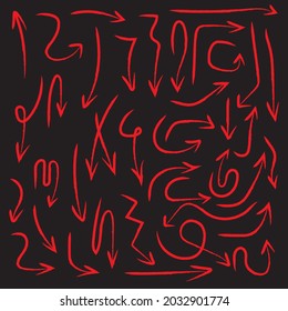 Red arrows 
red set of arrows hand made with brush on background vector