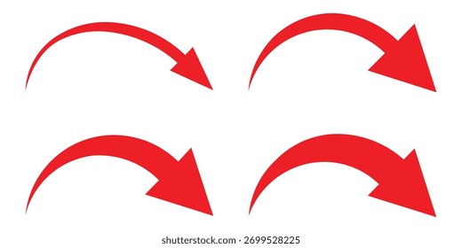 As setas vermelhas definem o vetor do ícone. Ponteiros de seta de curva para baixo ou para frente e símbolo de retorno. ilustração de vetor.