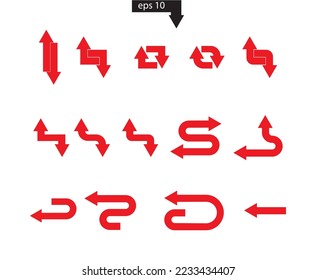 Las flechas rojas establecen el estilo de los iconos. Colección vectorial de flecha. Cursor. Sencillas flechas. Ilustración del vector