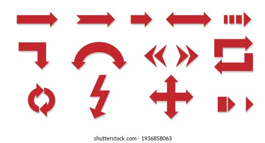 Red arrows set on white background. Useful arrows collection for text moderation or web page design.