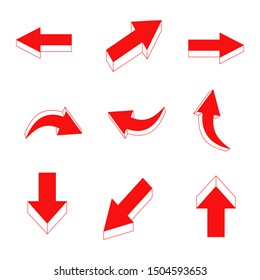 Red Arrows Set with White Background, Cursor Icons and Vector Pointer Collection.