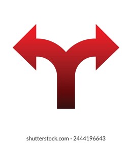 Red arrows shape curved circular form face two direction turn right and left arrow