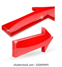 Red arrows. Shiny 3d icons. Vector illustration isolated on white background.