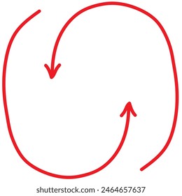 Red arrows and swirl. drawing arrow wavy curves white background