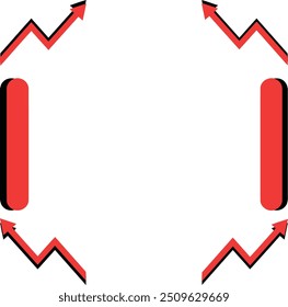 Flechas rojas y barras de Vertical que indican crecimiento o éxito. Ideal para presentaciones de negocios, informes financieros o materiales de marketing para resultados positivos.