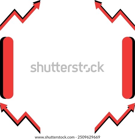 Red arrows and vertical bars indicating growth or success. Ideal for business presentations, financial reports, or marketing materials for positive outcomes.