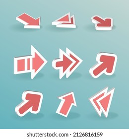 red arrows white design icon set graphic shape vector 3d