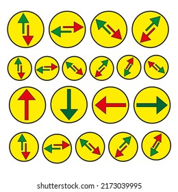 Red arrows in yellow circles. Vector illustration. stock image. 