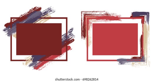 Red art frame stylish set vector collection. Grunge border with painted brushstrokes background collection. Painted frames advertising graphic design templates for banner, flyer, poster, card.