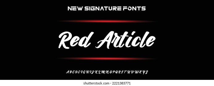 Red Article Hand drawn calligraphic vector monoline font. Distress signature letters. Modern script calligraphy type. ABC typography latin signature alphabet.