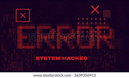 Red ASCII Art ERROR Word Made from Random Letters and Numbers. Dark Binary Code Error. Concept of Protected Digital Data Leak. Hacker Attack Database Malware. Cyber Security Vector Background.