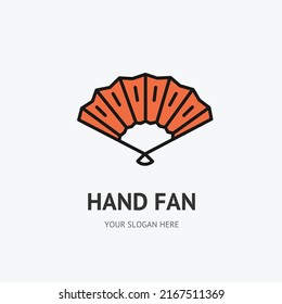 Red Asian Hand Fan Sign Thin Line Icon Emblem Concept Open View. Vector illustration of Folding Fan