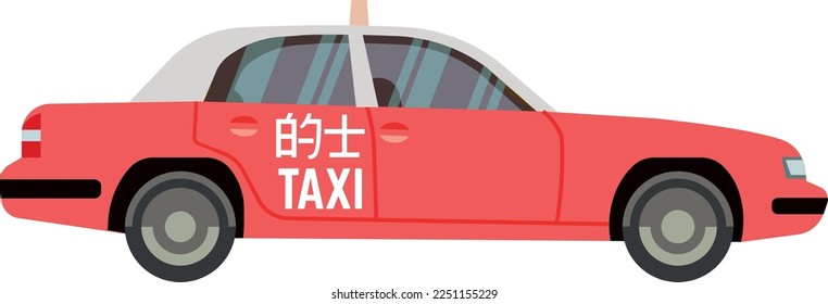 Red asian taxi icon. Car side view