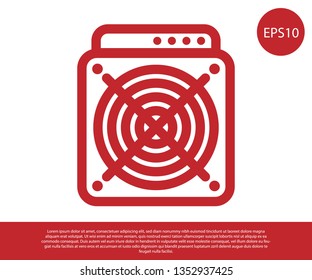 Red ASIC Miner icon isolated on white background. Cryptocurrency mining equipment and hardware. Application specific integrated circuit. Vector Illustration