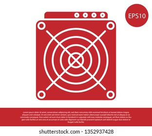 Red ASIC Miner icon isolated on white background. Cryptocurrency mining equipment and hardware. Application specific integrated circuit. Vector Illustration