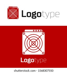 Red ASIC Miner icon isolated on white background. Cryptocurrency mining equipment and hardware. Application specific integrated circuit. Logo design template element. Vector Illustration