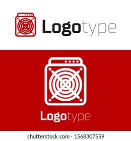 Red ASIC Miner icon isolated on white background. Cryptocurrency mining equipment and hardware. Application specific integrated circuit. Logo design template element. Vector Illustration