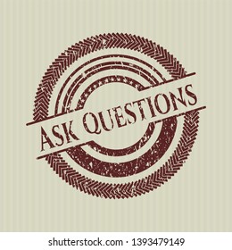 Red Ask Questions distressed rubber stamp
