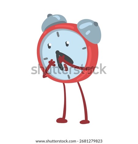 Red Astonished Alarm Clock Character Gasping with Amazement Vector Illustration