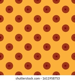 Red Astrology horoscope circle with zodiac icon isolated seamless pattern on brown background.  Vector Illustration