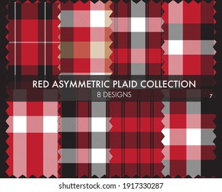 Red Asymmetric Plaid seamless pattern collection includes 8 designs for fashion textiles and graphics