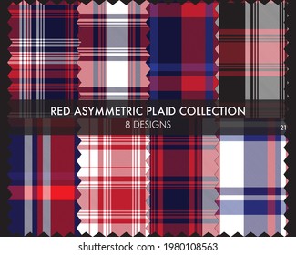 Red Asymmetric Plaid seamless pattern collection includes 8 designs for fashion textiles and graphics