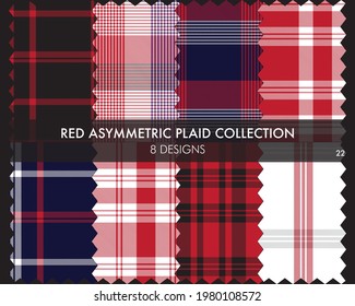 Red Asymmetric Plaid seamless pattern collection includes 8 designs for fashion textiles and graphics
