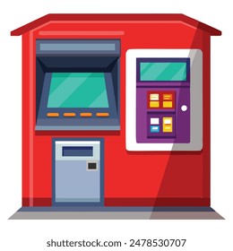 Red atm machine with cash dispenser and card reader. Vector illustration