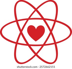 Red Atomic Heart Design Symbolizing Love and Energy
