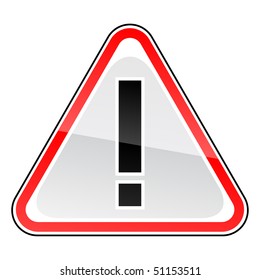 Red attention sign with black exclamation mark on white