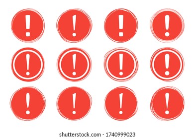 Red attention symbol. Danger warning attention sign. Communication concept. Vector illustration on white background.