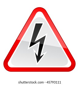 Red attention warning sign with black high voltage symbol on white background