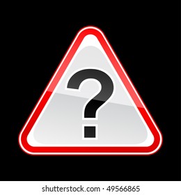 Red attention warning sign with question mark symbol on black