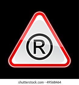   Red attention warning sign with registered symbol on black