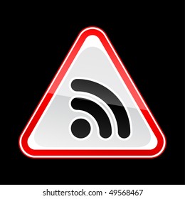 Red attention warning sign with RSS symbol on black