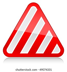 Red attention warning sign with warning stripes symbol on white