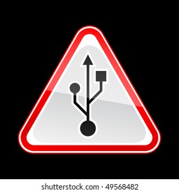 Red attention warning sign with USB symbol on black