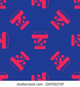 Red Attraction carousel icon isolated seamless pattern on blue background. Amusement park. Childrens entertainment playground, recreation park.  Vector